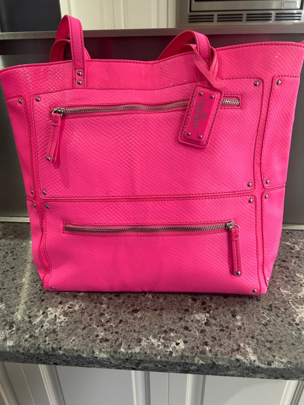 Nine West Hot Pink Tote with Front Zip Pockets
